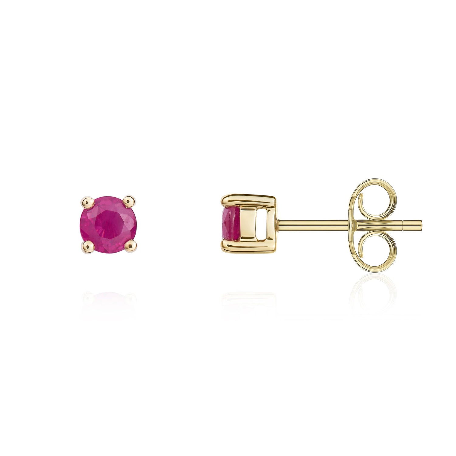 9ct Yellow Gold Round Natural Ruby Claw Stud Earrings — 4mm