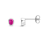 9ct White Gold Oval Natural Ruby Rubover Stud Earrings — 4x3mm