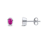 9ct White Gold Oval Natural Ruby Rubover Stud Earrings — 5x3mm