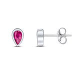 9ct White Gold Pear Shaped Natural Ruby Rubover Stud Earrings — 5x3mm