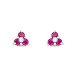 9ct White Gold Round Natural Ruby Trefoil Claw Stud Earrings