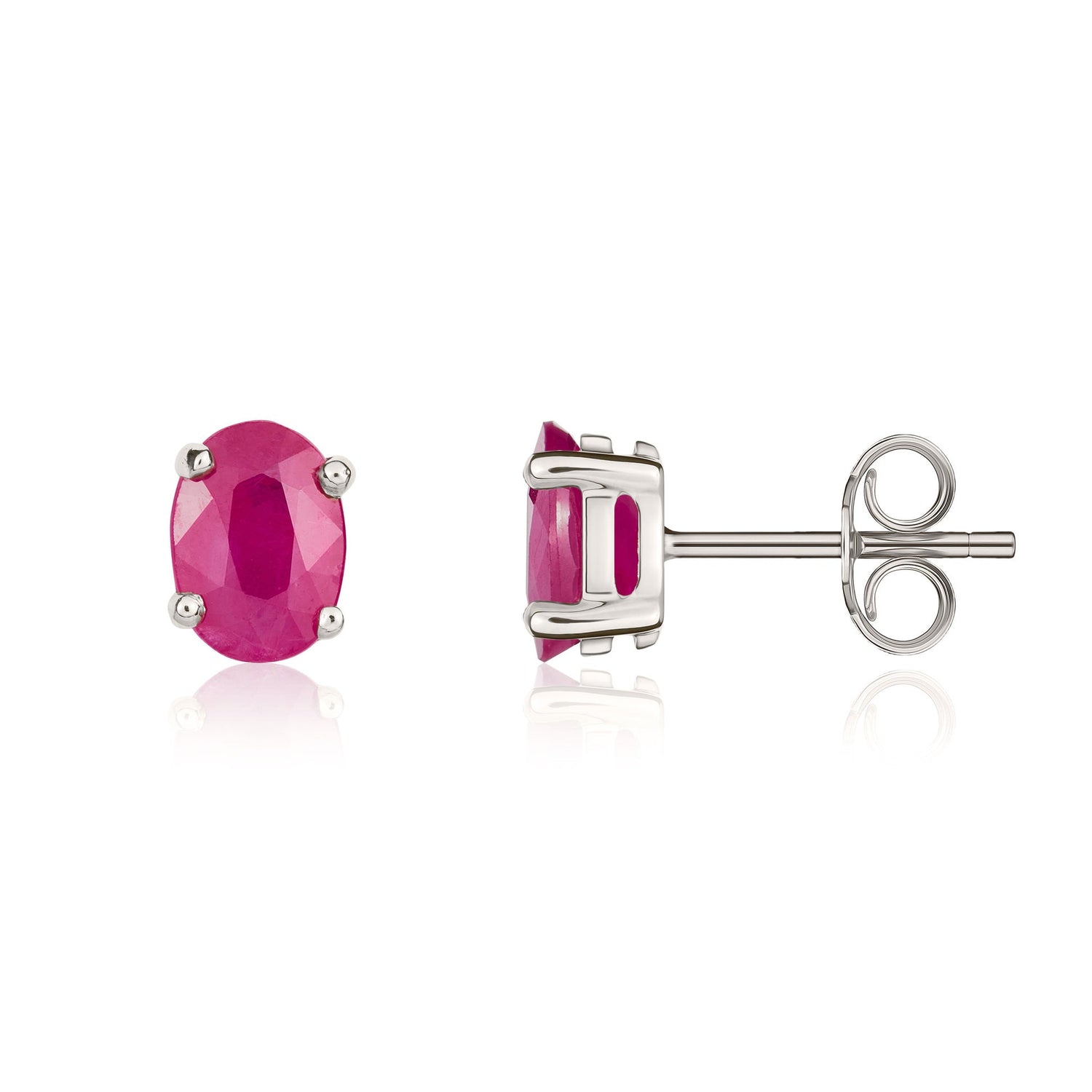 9ct White Gold Round Natural Ruby Claw Stud Earrings — 7x5mm
