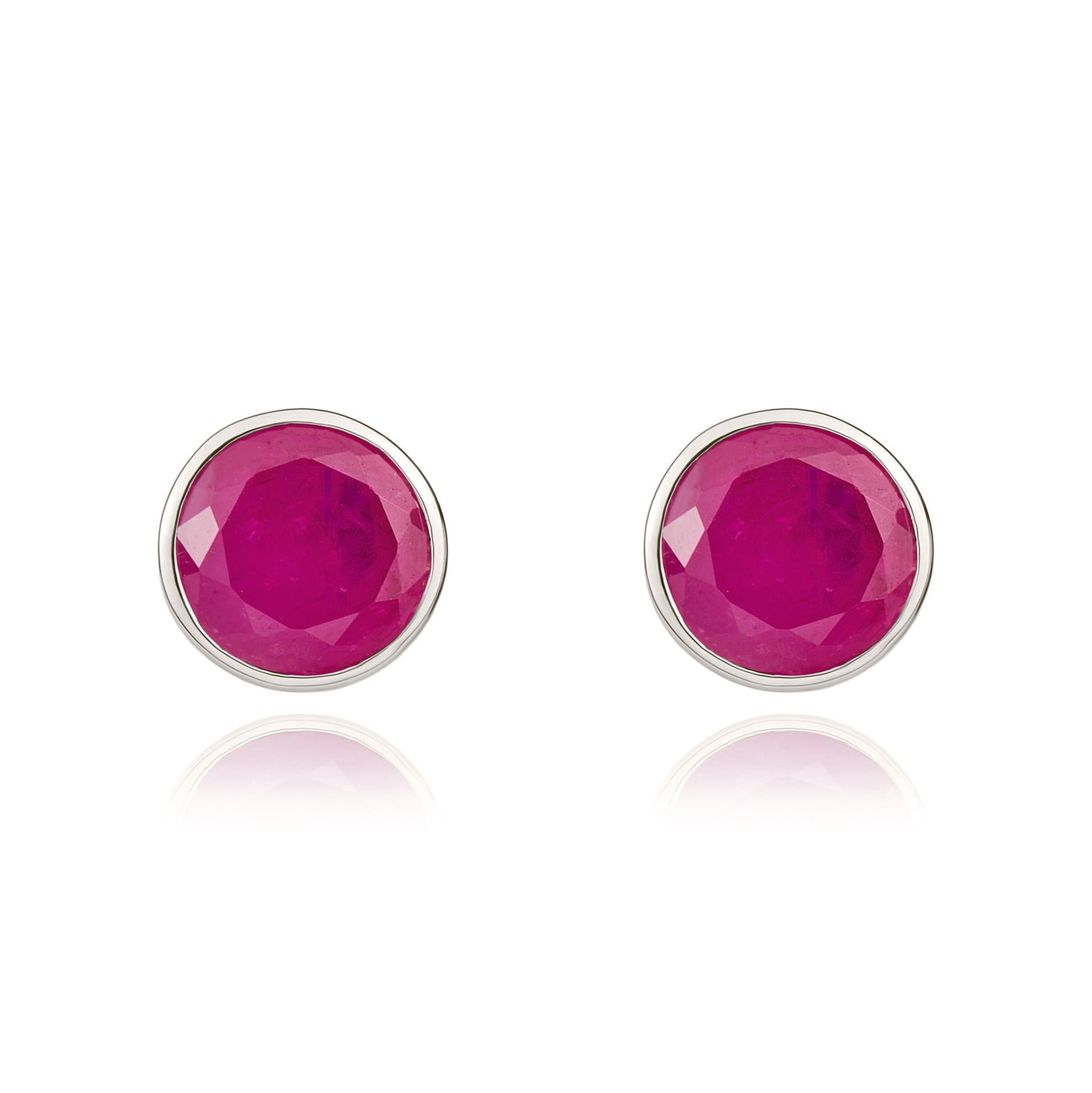 9ct White Gold Round Natural Ruby Rubover Stud Earrings — 5mm