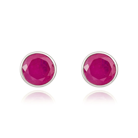 9ct White Gold Round Ruby Rubover Stud Earrings — 5mm