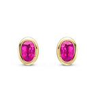 9ct Yellow Gold Oval Natural Ruby Rubover Stud Earrings — 4x3mm