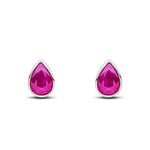 9ct White Gold Pear Shaped Natural Ruby Rubover Stud Earrings — 7x5mm