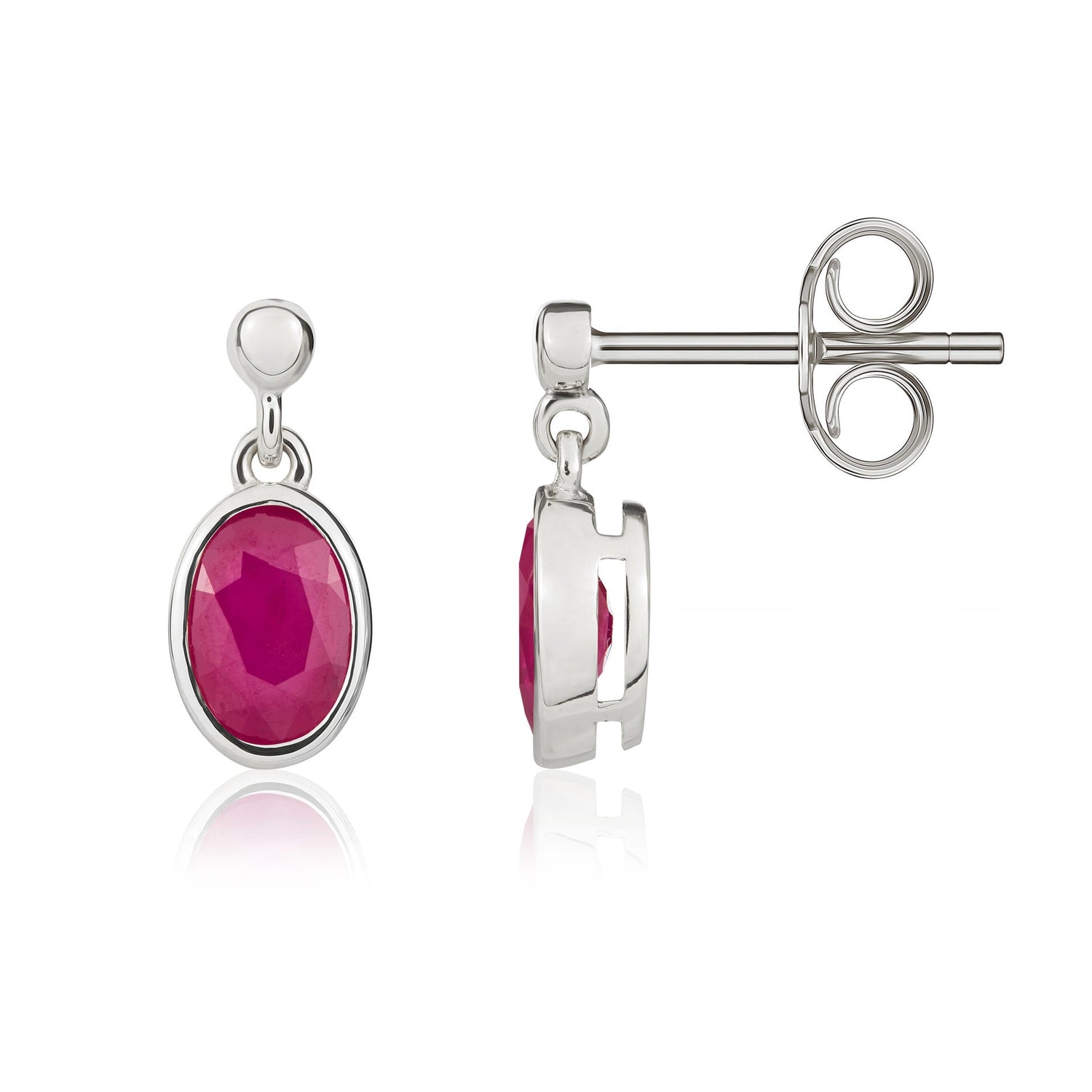 9ct White Gold Oval Natural Ruby Drop Earrings — 6x4mm