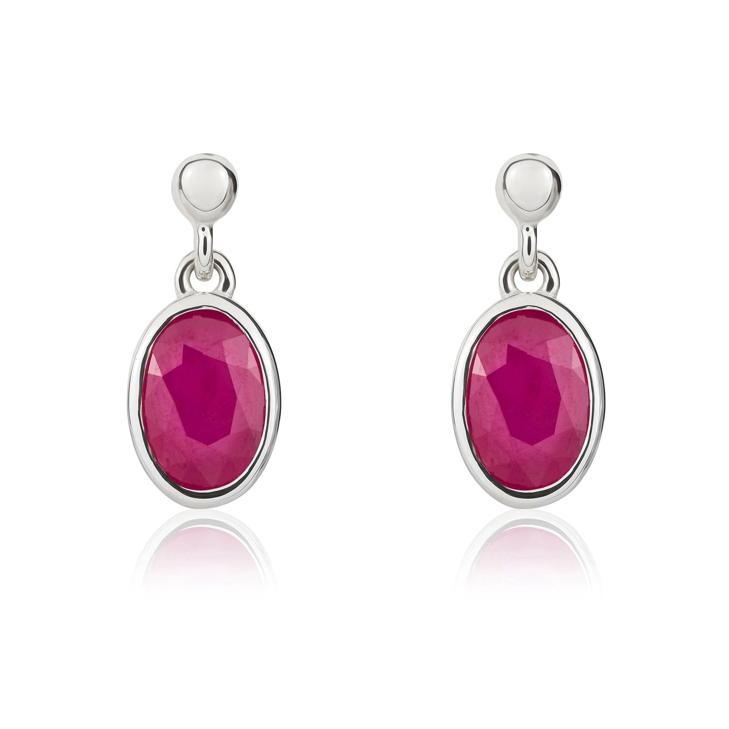 9ct White Gold Oval Natural Ruby Drop Earrings — 6x4mm