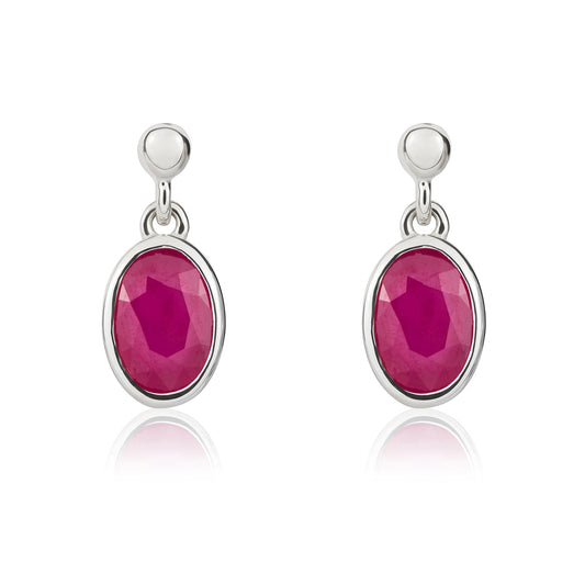 9ct White Gold Oval Natural Ruby Drop Earrings — 6x4mm