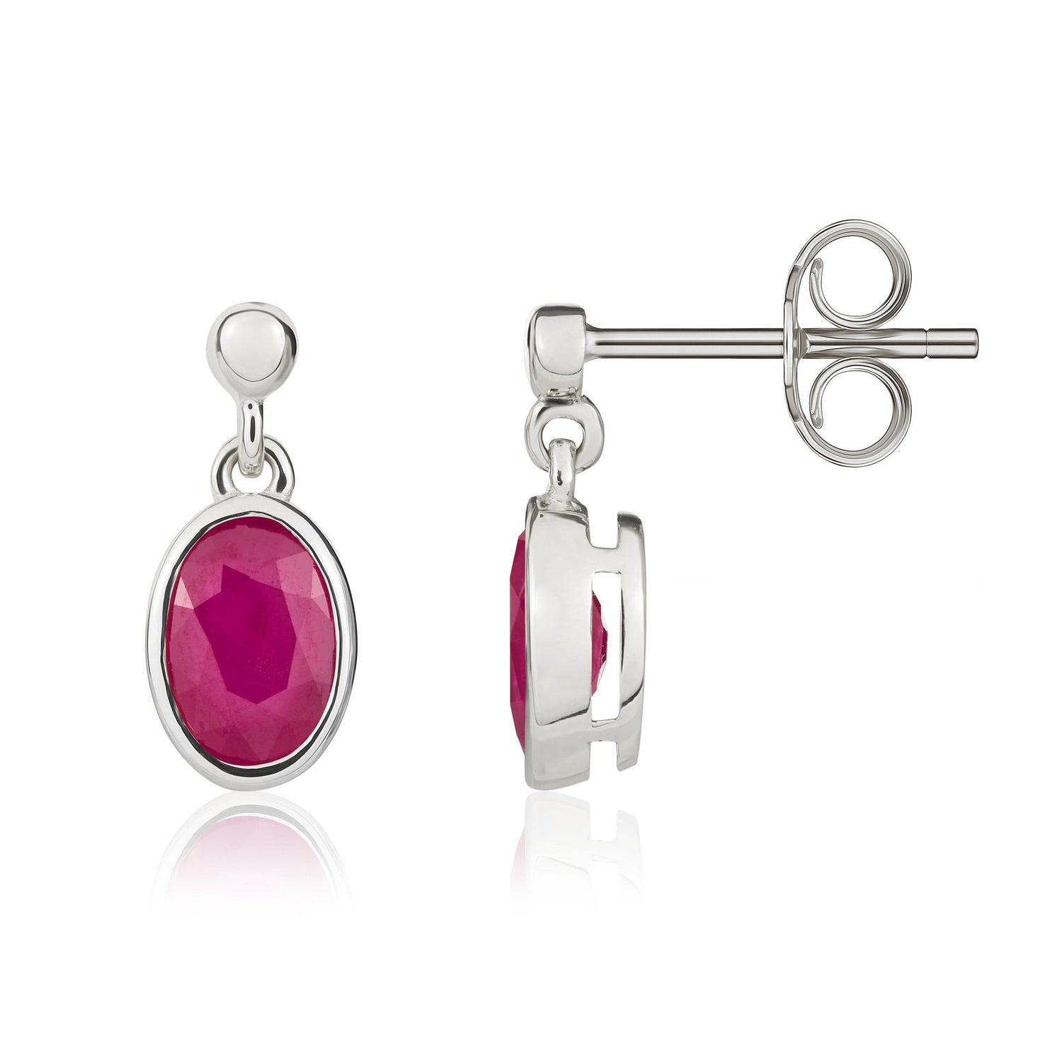 9ct White Gold Oval Natural Ruby Drop Earrings — 7x5mm