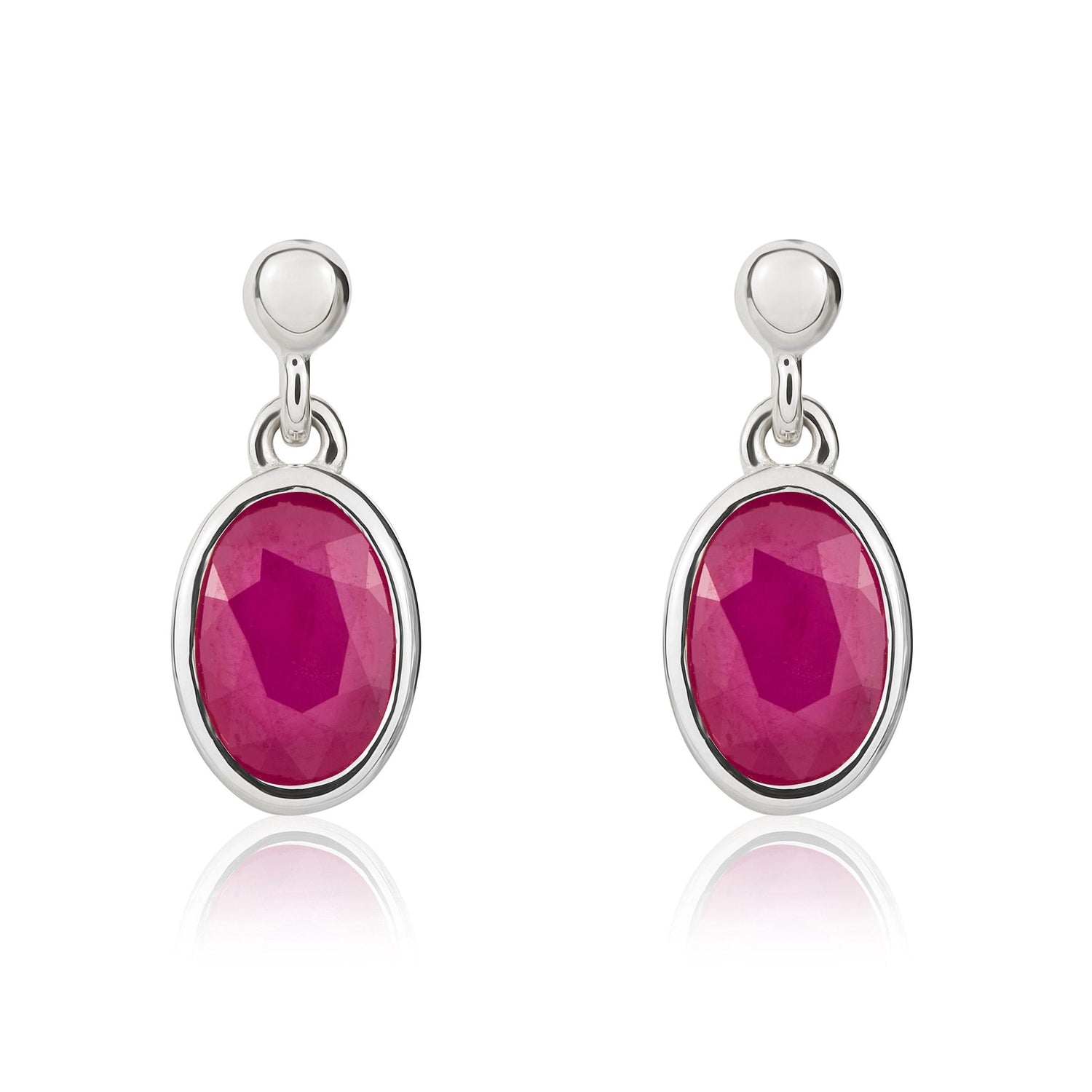 9ct White Gold Oval Natural Ruby Drop Earrings — 7x5mm