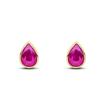 9ct Yellow Gold Pear Shaped Natural Ruby Rubover Stud Earrings — 7x5mm