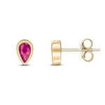 9ct Yellow Gold Pear Shaped Natural Ruby Rubover Stud Earrings — 5x3mm