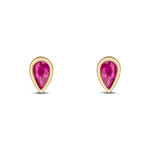 9ct Yellow Gold Pear Shaped Natural Ruby Rubover Stud Earrings — 5x3mm