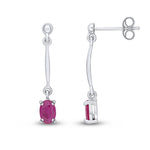 9ct White Gold Oval Natural Ruby Claw Bar Drop Earrings — 6x4mm
