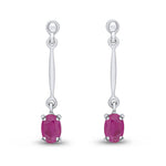 9ct White Gold Oval Natural Ruby Claw Bar Drop Earrings — 6x4mm