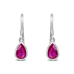 9ct White Gold Pear Shaped Natural Ruby Rubover Wire Hook Drop Earrings — 6x4mm