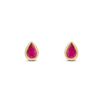 9ct Yellow Gold Pear Shaped Natural Ruby Rubover Stud Earrings — 6x4mm