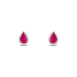 9ct White Gold Pear Shaped Natural Ruby Rubover Stud Earrings — 6x4mm