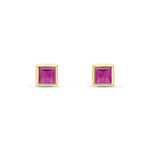 9ct Yellow Gold Square Natural Ruby Rubover Stud Earrings — 4mm