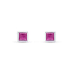 9ct White Gold Square Natural Ruby Rubover Stud Earrings — 4mm