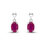 9ct White Gold Oval Natural Ruby Claw Drop Earrings with Bead Top — 6x4mm