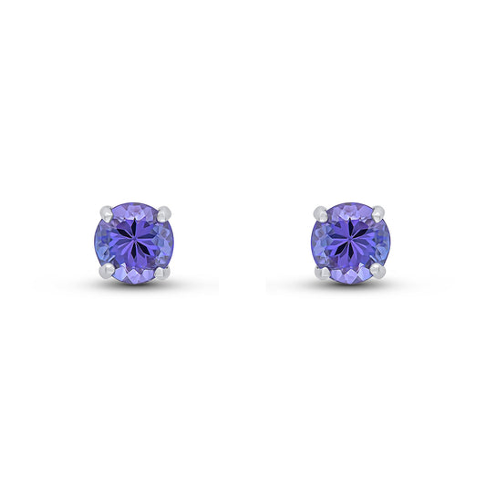 9ct White Gold Round Natural Tanzanite Claw Stud Earrings 5mm