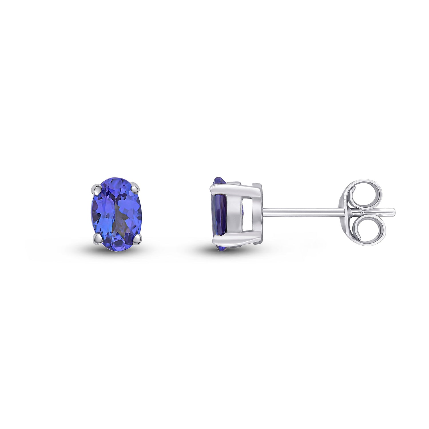 9ct White Gold Oval Natural Tanzanite Stud Earrings — 6x4mm