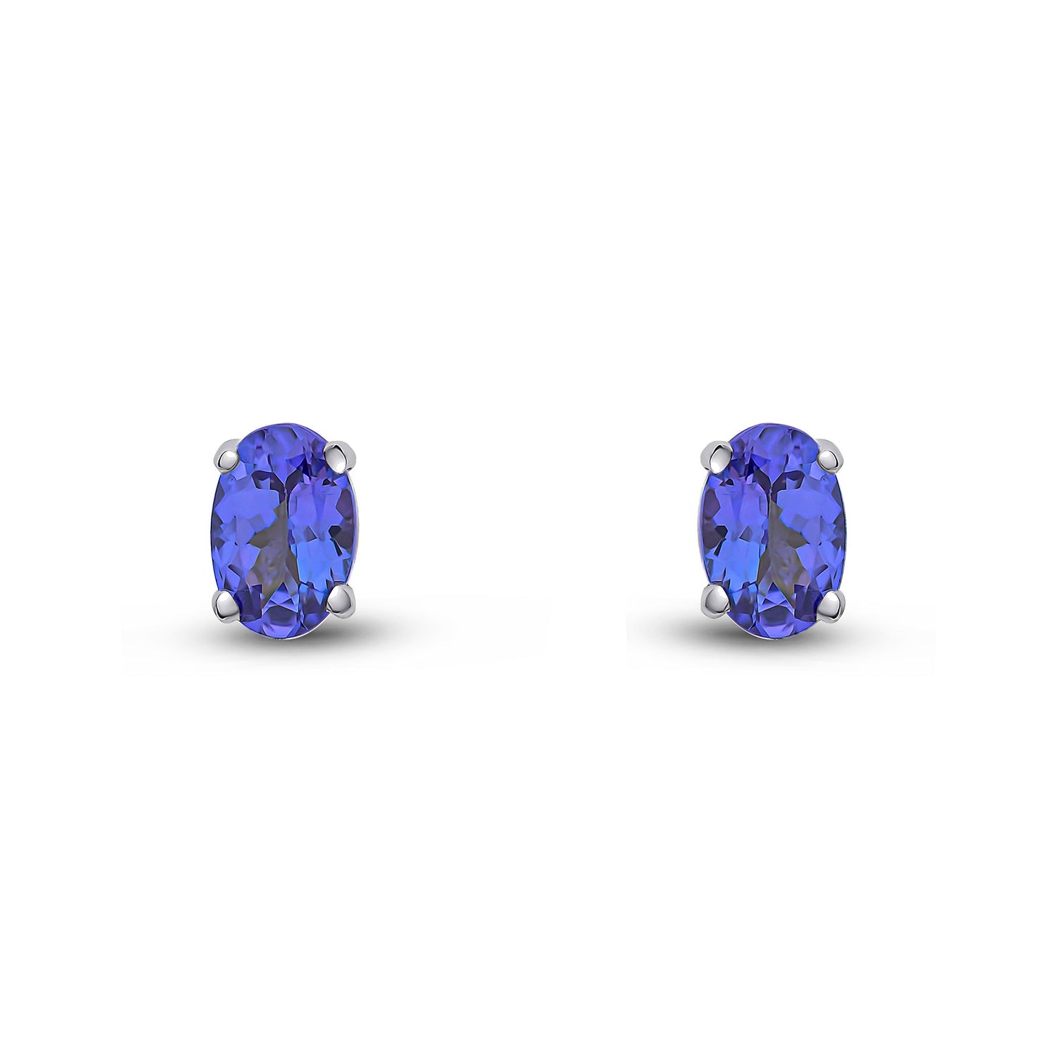 9ct White Gold Oval Natural Tanzanite Stud Earrings — 6x4mm