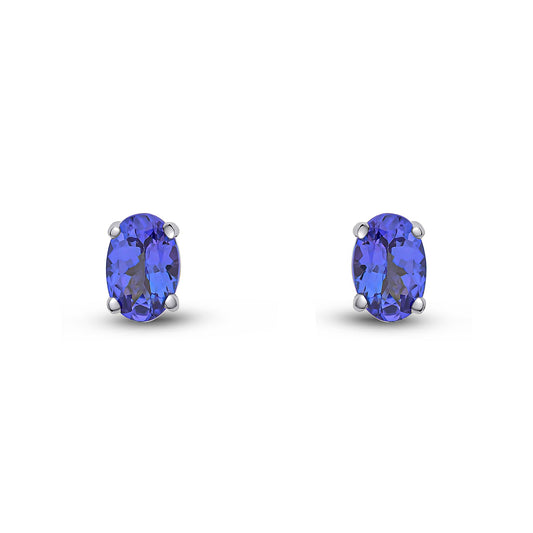 9ct White Gold Oval Natural Tanzanite Stud Earrings — 6x4mm