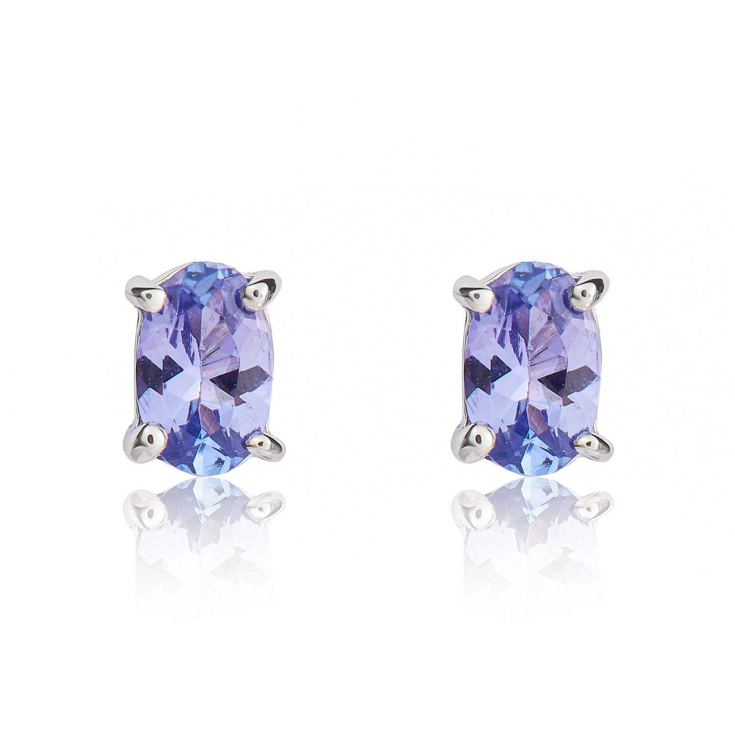 9ct White Gold Oval Natural Tanzanite Claw Stud Earrings