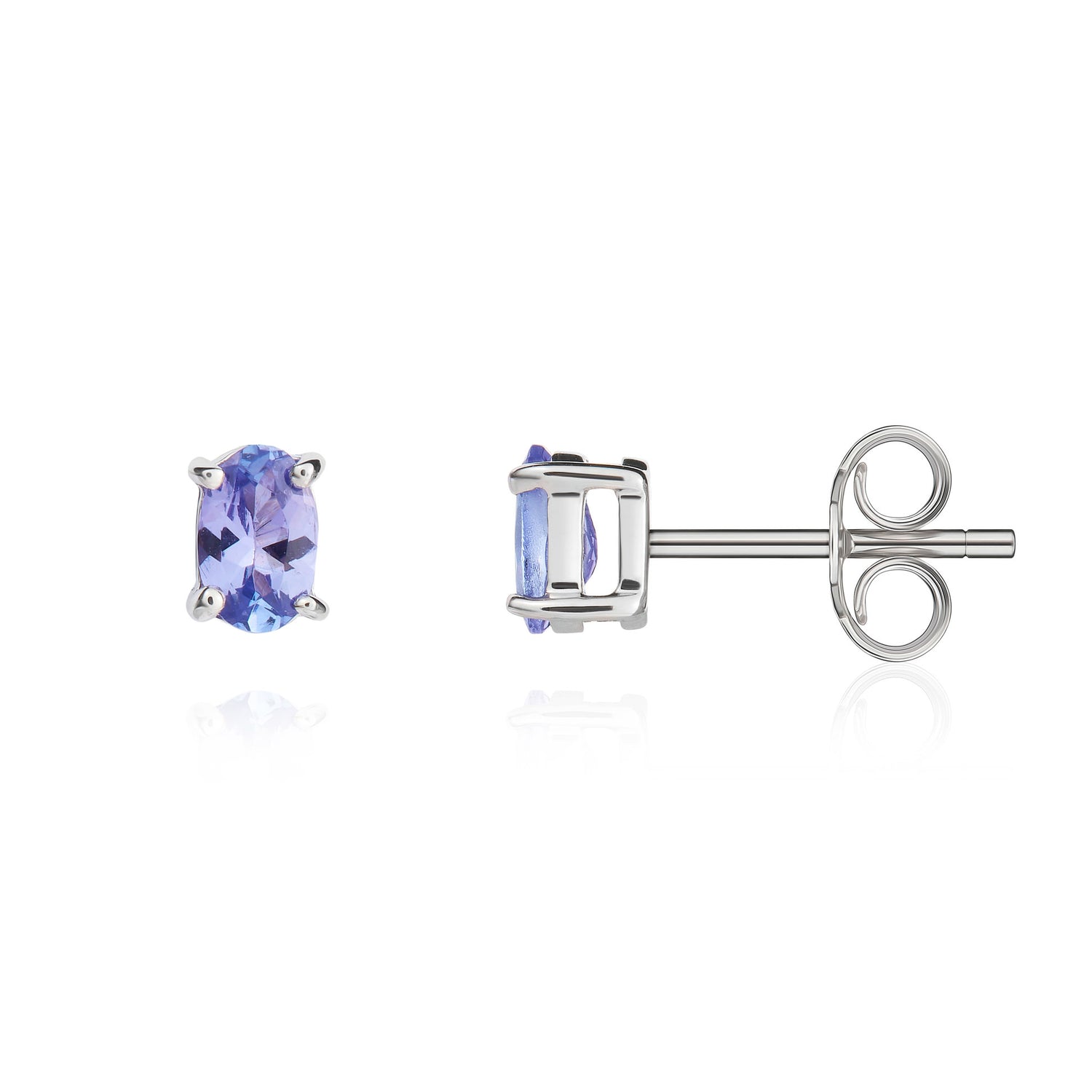 9ct White Gold Oval Natural Tanzanite Claw Stud Earrings