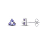9ct White Gold Round Natural Tanzanite Trefoil Claw Stud Earrings