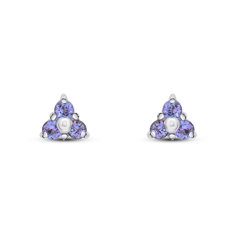 9ct White Gold Round Natural Tanzanite Trefoil Claw Stud Earrings