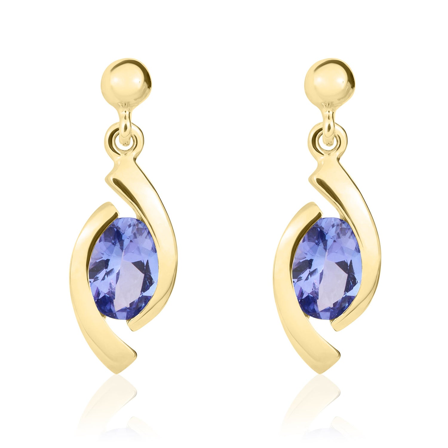 9ct Yellow Gold Oval Natural Tanzanite 'Eye' Drop Earrings — 6x4mm