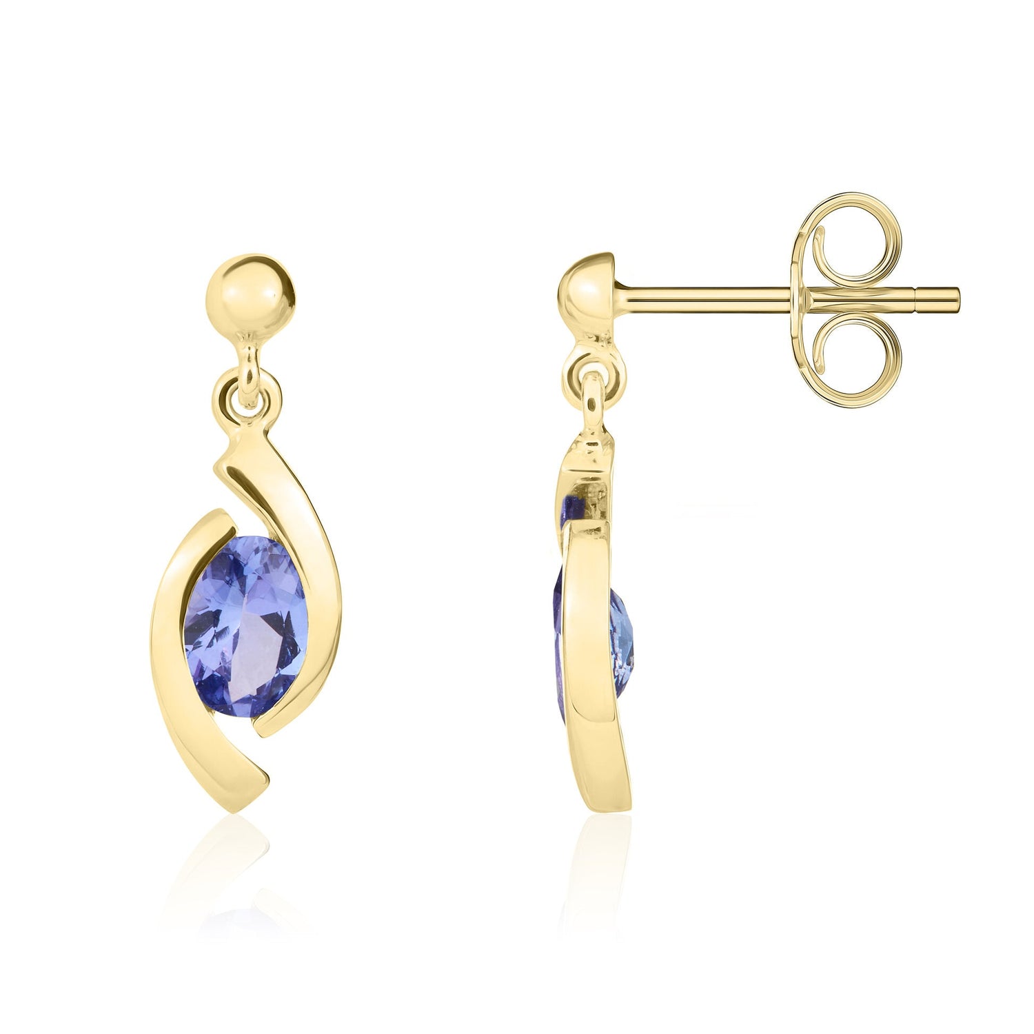 9ct Yellow Gold Oval Natural Tanzanite 'Eye' Drop Earrings — 6x4mm