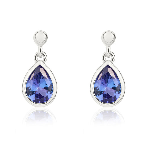 9ct White Gold Pear Shaped Natural Tanzanite Drop Earrings — 6x4mm