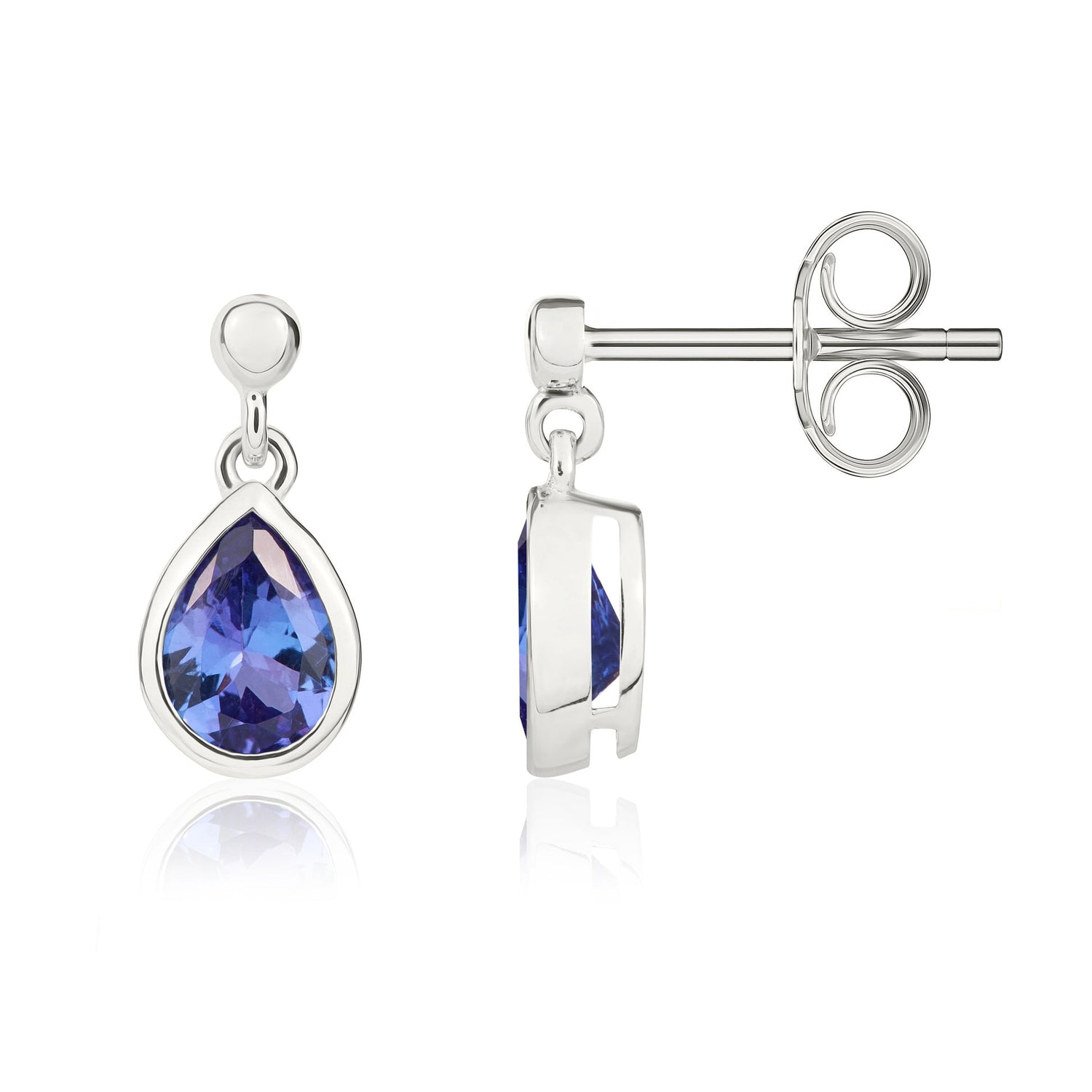 9ct White Gold Pear Shaped Natural Tanzanite Drop Earrings — 6x4mm