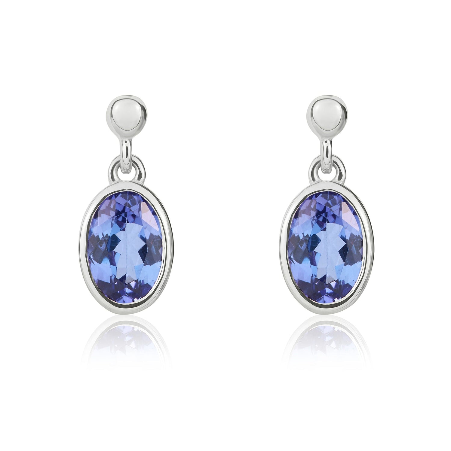9ct White Gold Oval Natural Tanzanite Drop Earrings — 6x4mm