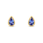 9ct Yellow Gold Pear Shaped Natural Tanzanite Rubover Stud Earrings — 5x3mm