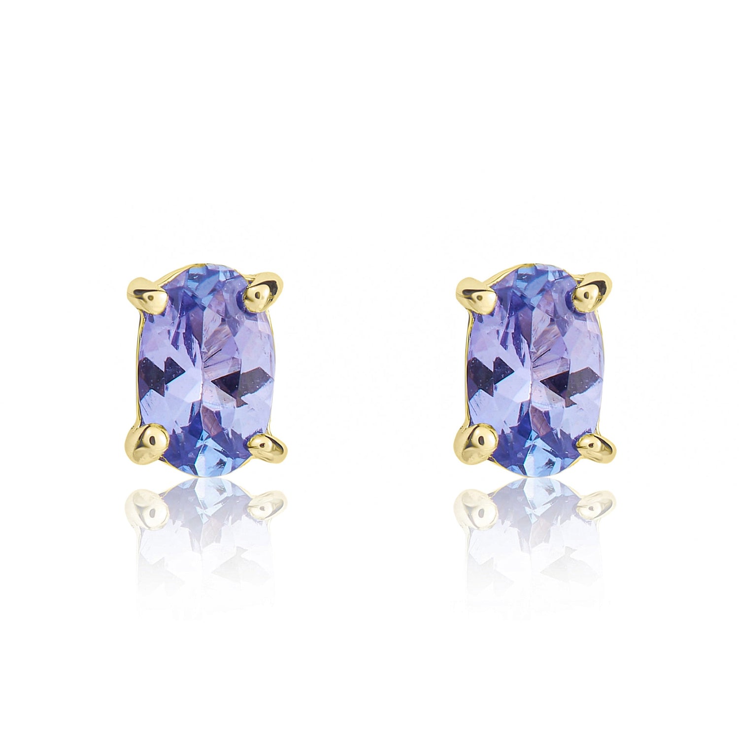 9ct Yellow Gold Oval Natural Tanzanite Claw Stud Earrings — 5x3mm