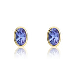 9ct Yellow Gold Oval Natural Tanzanite Rubover Stud Earrings — 4x3mm