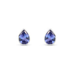 9ct White Gold Pear Shaped Natural Tanzanite Rubover Stud Earrings — 7x5mm