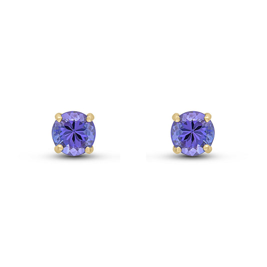 9ct Yellow Gold Round Natural Tanzanite Claw Set Stud Earrings — 5mm