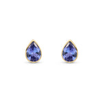 9ct Yellow Gold Pear Shaped Natural Tanzanite Rubover Stud Earrings — 7x5mm