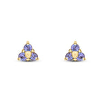 9ct Yellow Gold Round Natural Tanzanite Trefoil Claw Stud Earrings