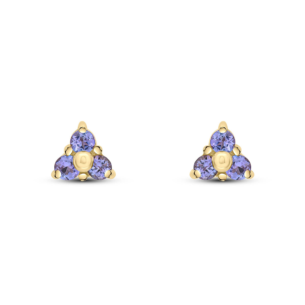 9ct Yellow Gold Round Natural Tanzanite Trefoil Claw Stud Earrings