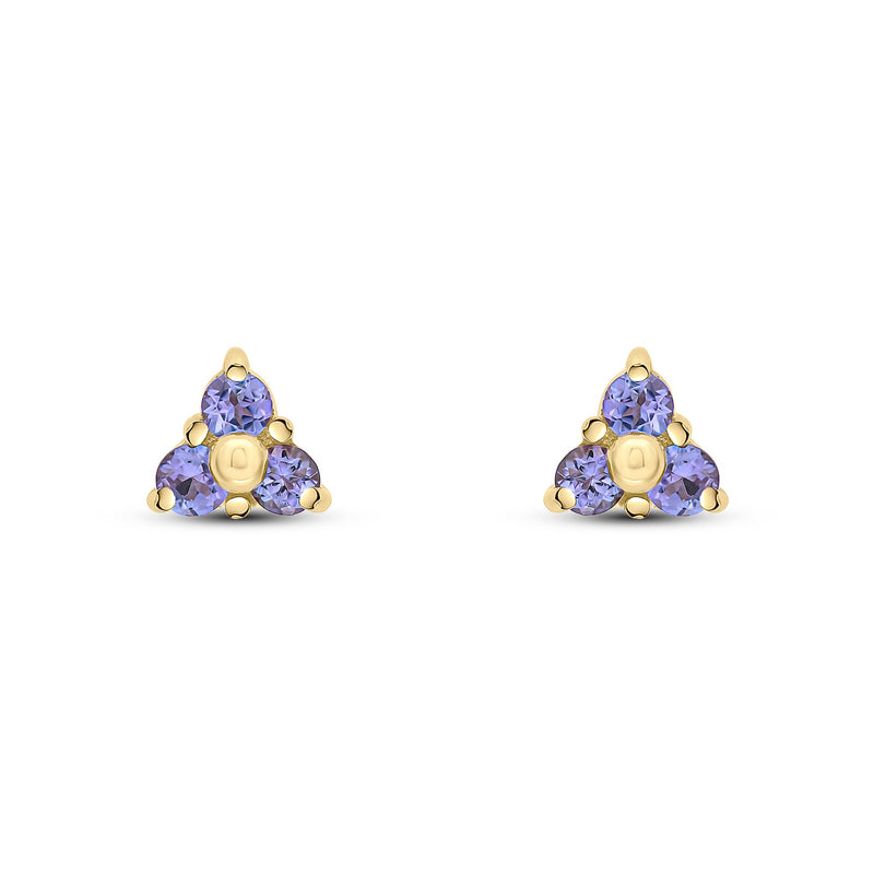 9ct Yellow Gold Round Natural Tanzanite Trefoil Claw Stud Earrings