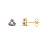 9ct Yellow Gold Round Natural Tanzanite Trefoil Claw Stud Earrings