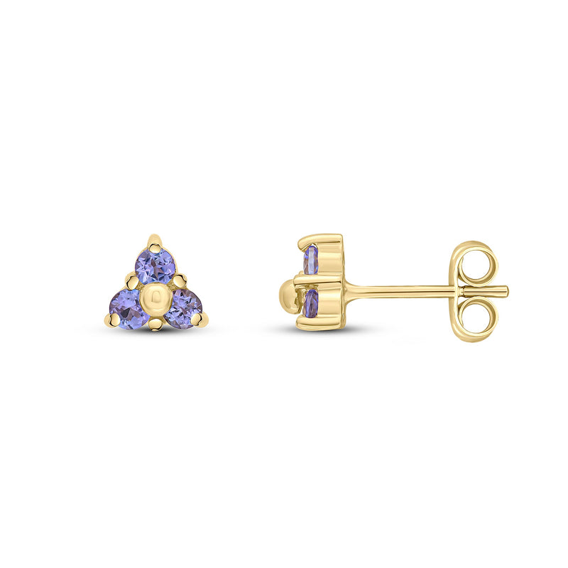 9ct Yellow Gold Round Natural Tanzanite Trefoil Claw Stud Earrings